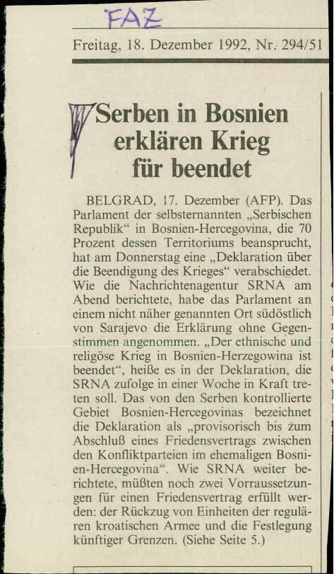 Serben in Bosnien erklären Krieg für bee... - nosilna