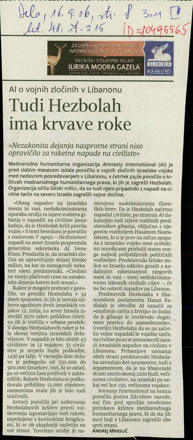 Tudi Hezbolah ima krvave roke - nosilna
