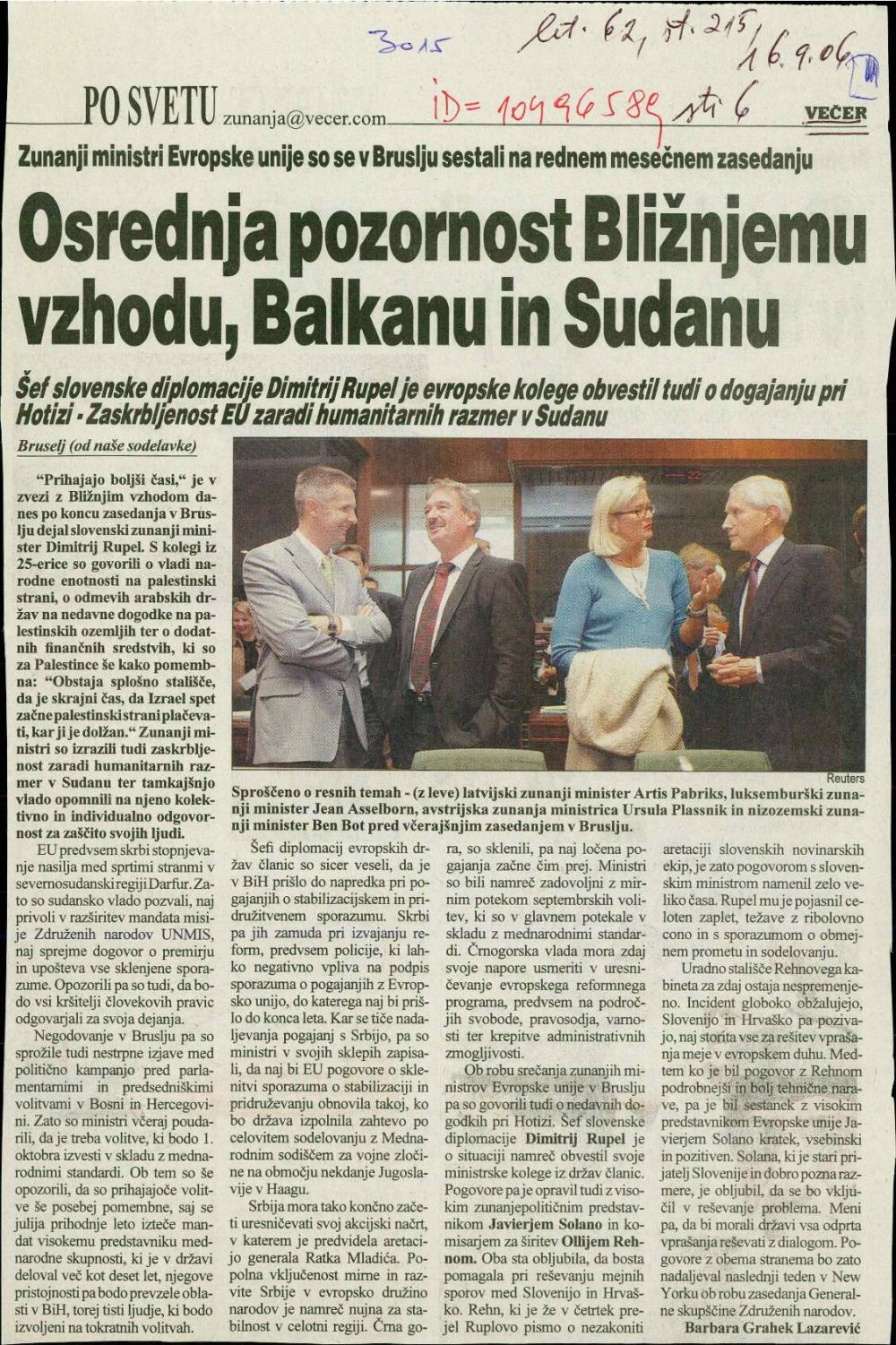Osrednja pozornost Bližnjemu vzhodu, Balkanu in Sudanu