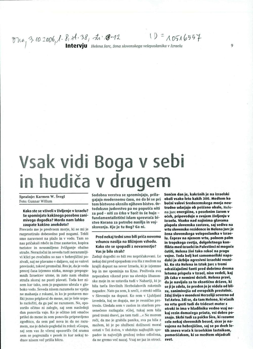 Vsak vidi Boga v sebi in hudiča v drugem
