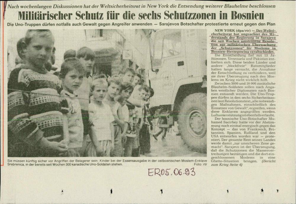 Militärischer Schutz für die sechs Schutzzonen in Bosnien