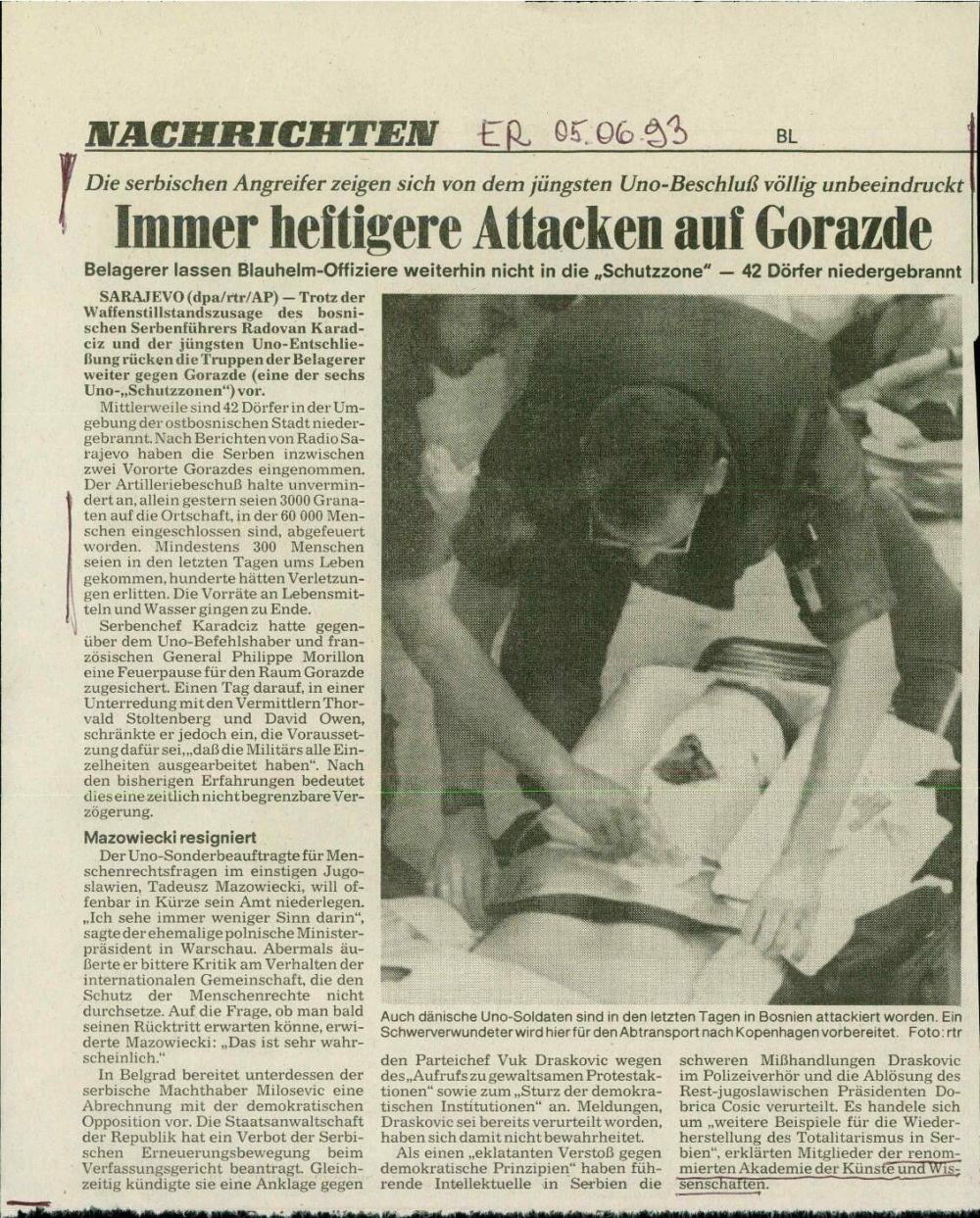 Immer heftigere Attacken auf Gorazde - nosilna