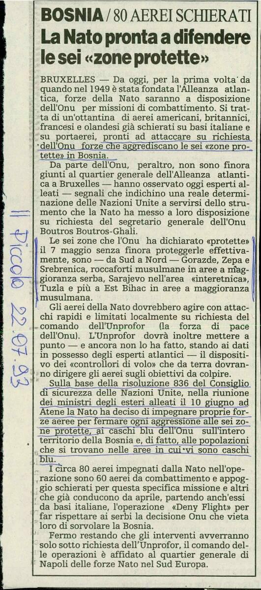 La Nato pronta a difendere le sei «zone protette»