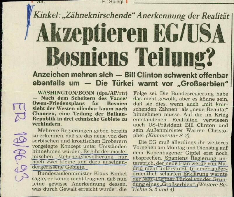Akzeptieren EG/USA Bosniens Teilung?