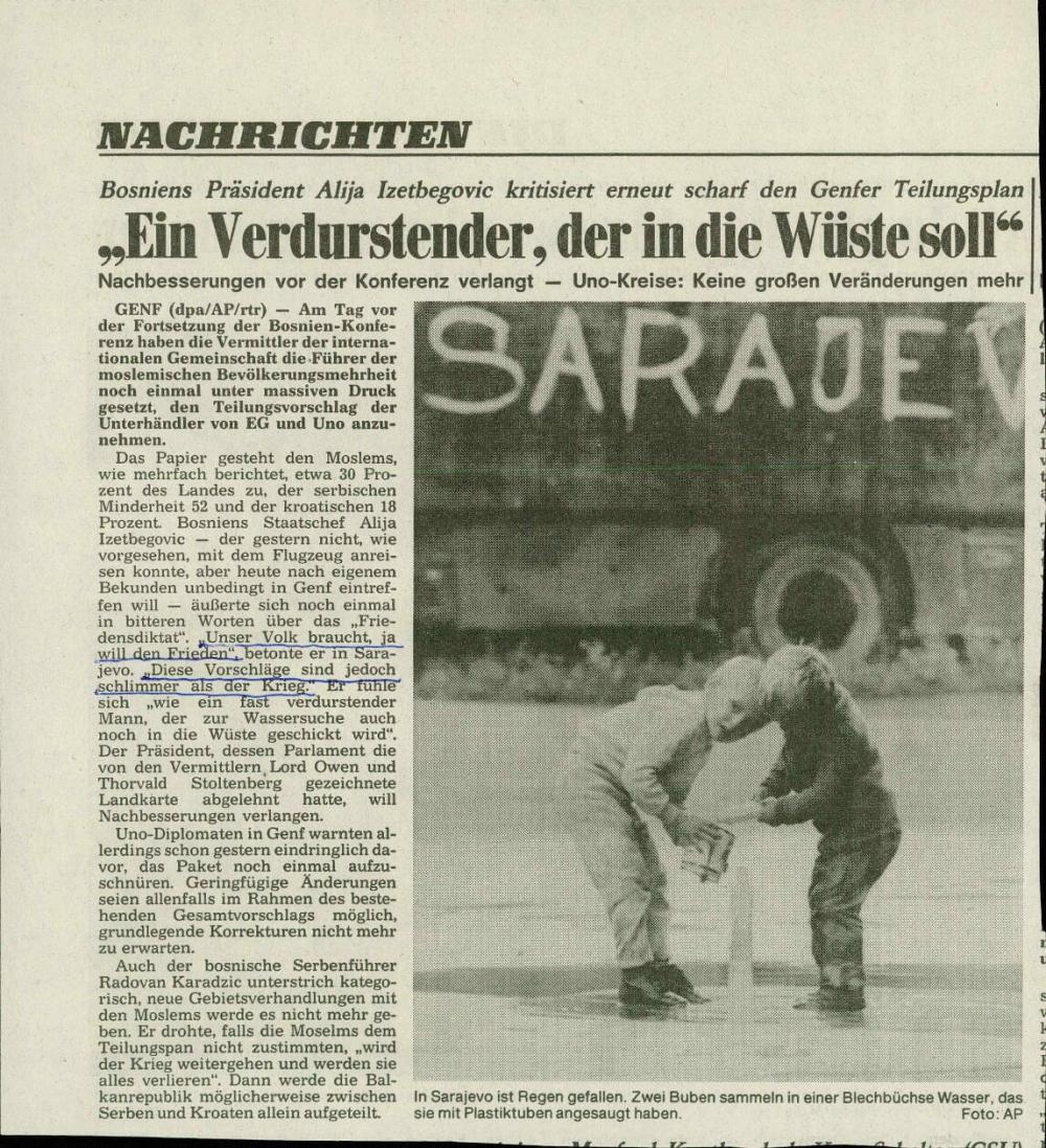 "Ein Verdurstender, der in die Wüste soll"