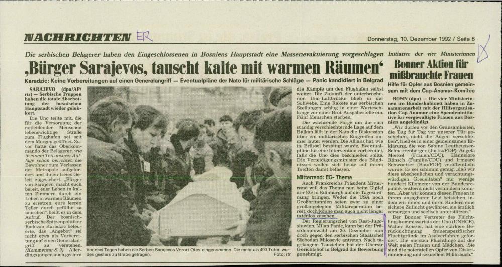 ,Bürger Sarajevos, tauscht kalte mit warmen Räumen'