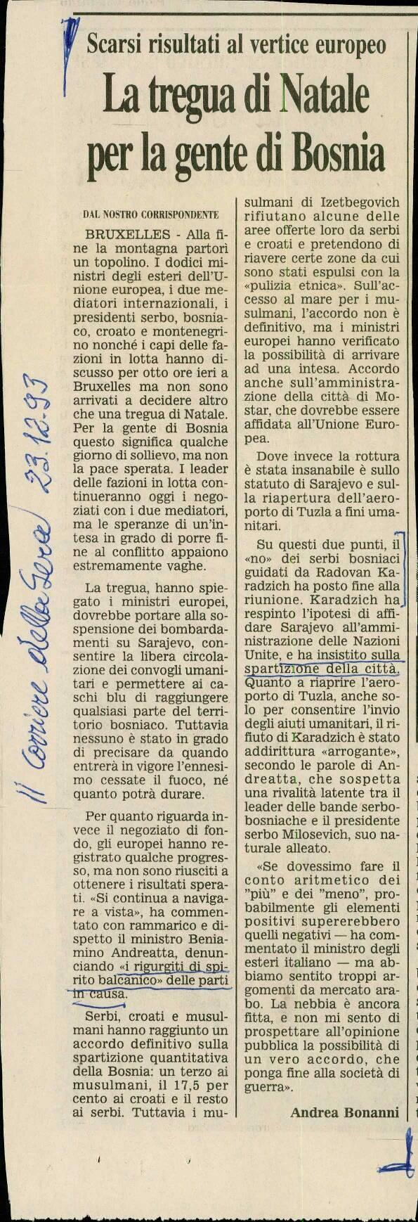 La tregua di Natale per la gente di Bosnia