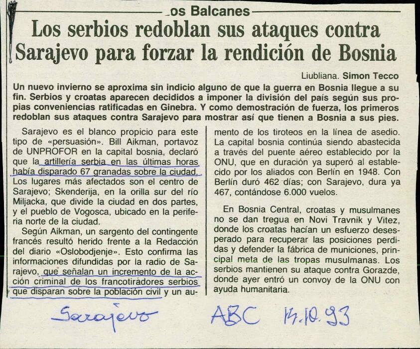 Los serbios redoblan sus ataques contra Sarajevo para forzar la rendición de Bosnia