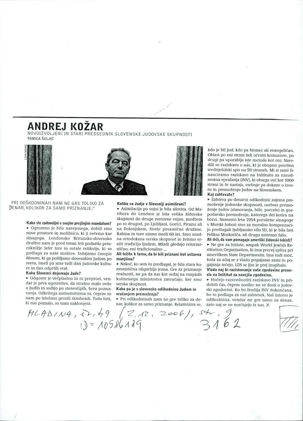 Andrej Kožar : Novoizvoljeni in stari predsednik slovenske judovske skupnosti