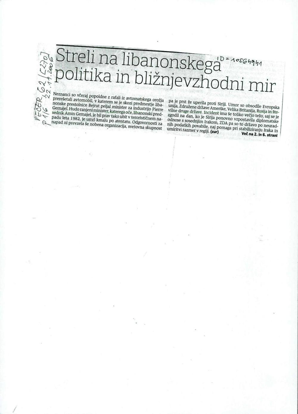 Streli na libanonskega politika in bližn... - nosilna