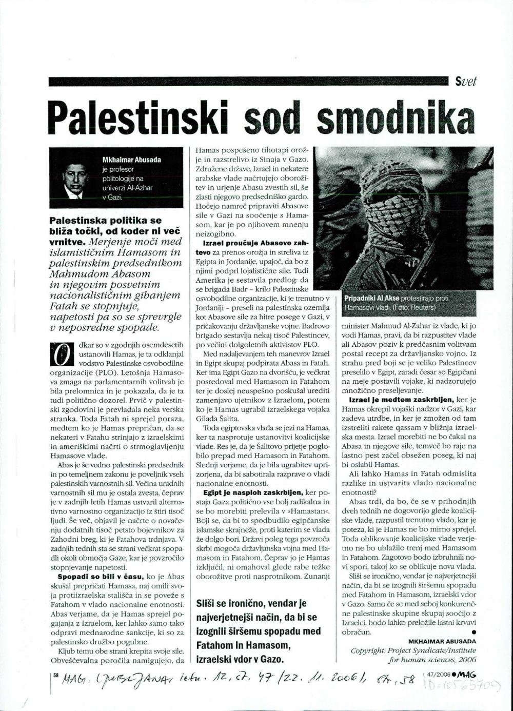 Palestinski sod smodnika - nosilna