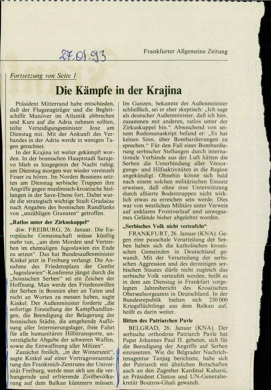Die Kämpfe in der Krajina