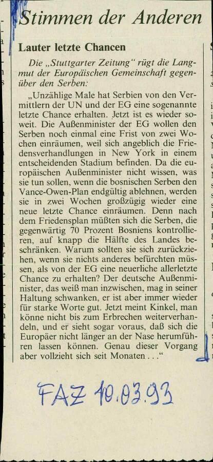 Stimmen der Anderen: Lauter letzte Chancen