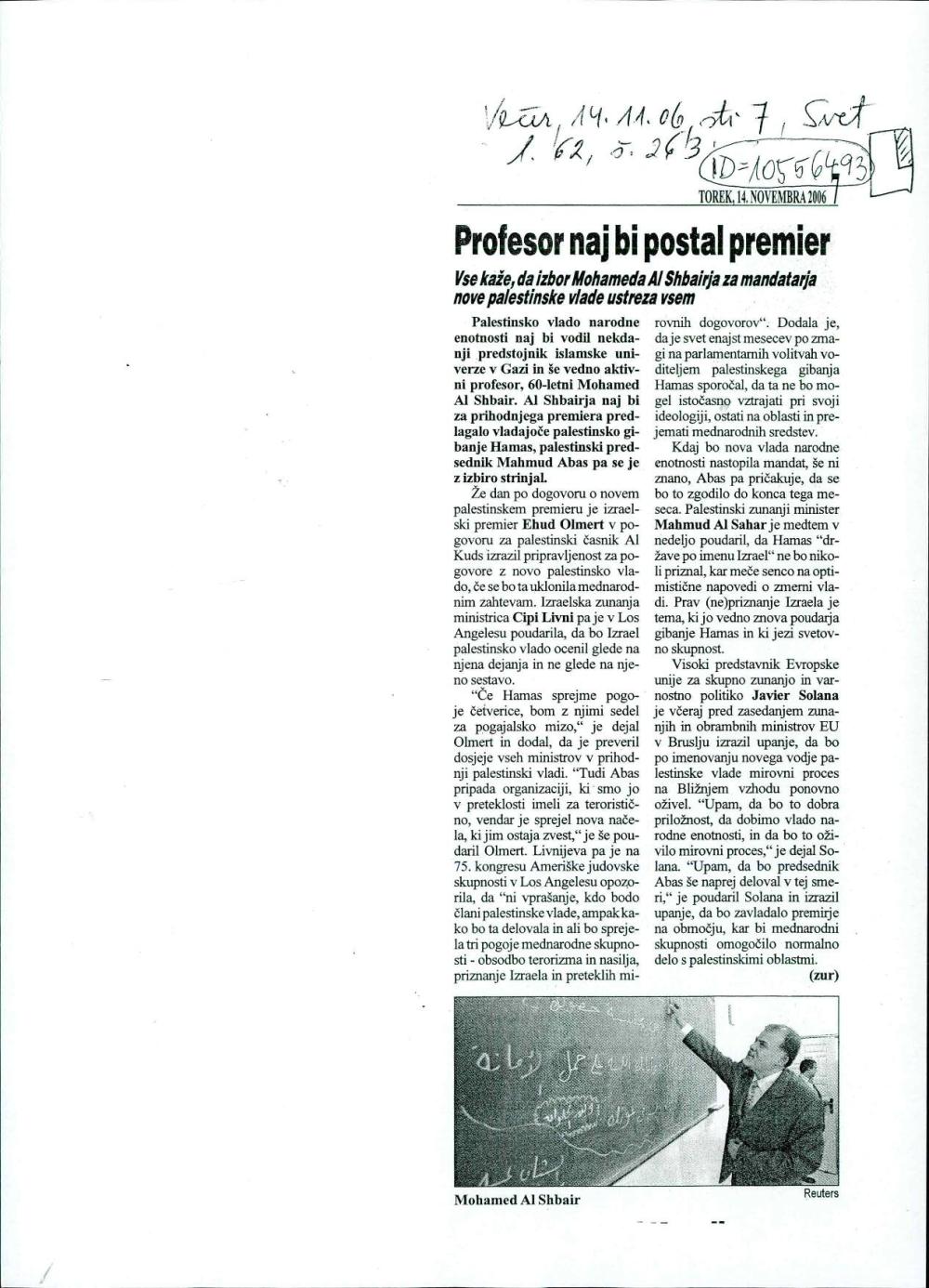 Profesor naj bi postal premier - nosilna