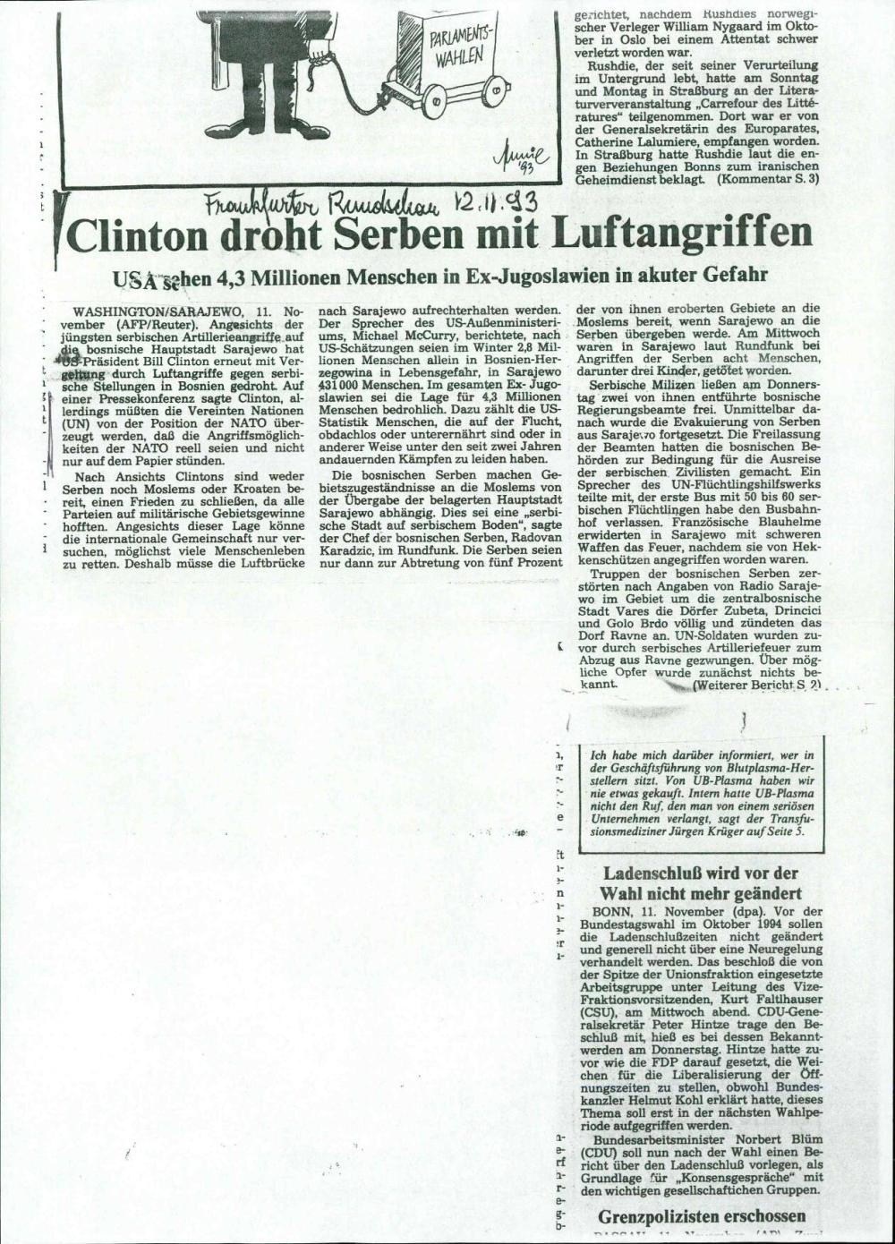 Clinton droht Serben mit Luftangriffen