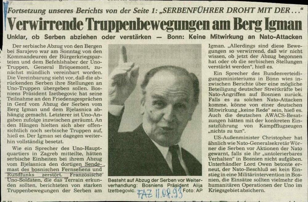 Verwirrende Truppenbewegungen am Berg Igman