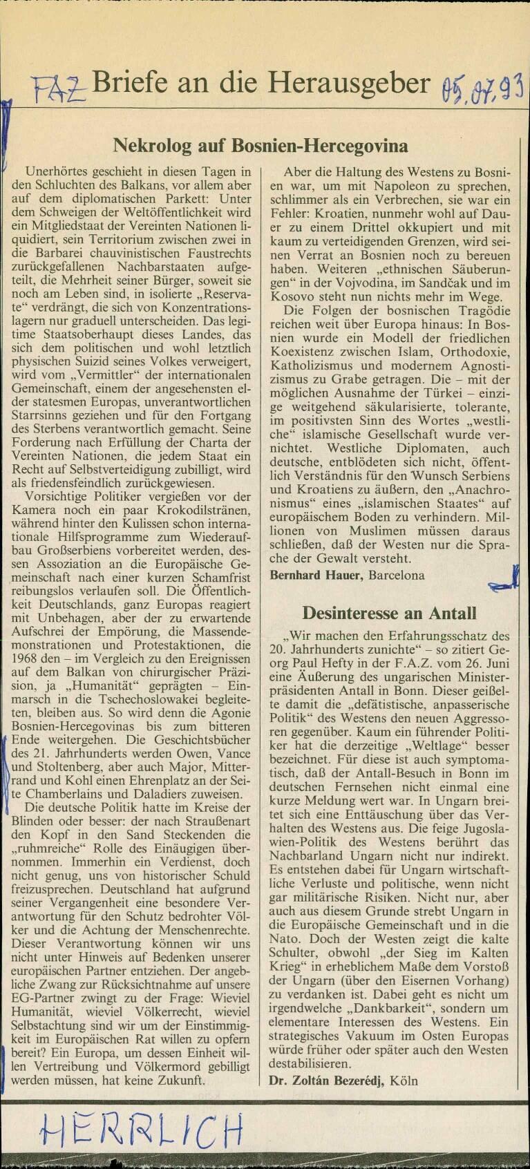 Nekrolog auf Bosnien-Hercegovina