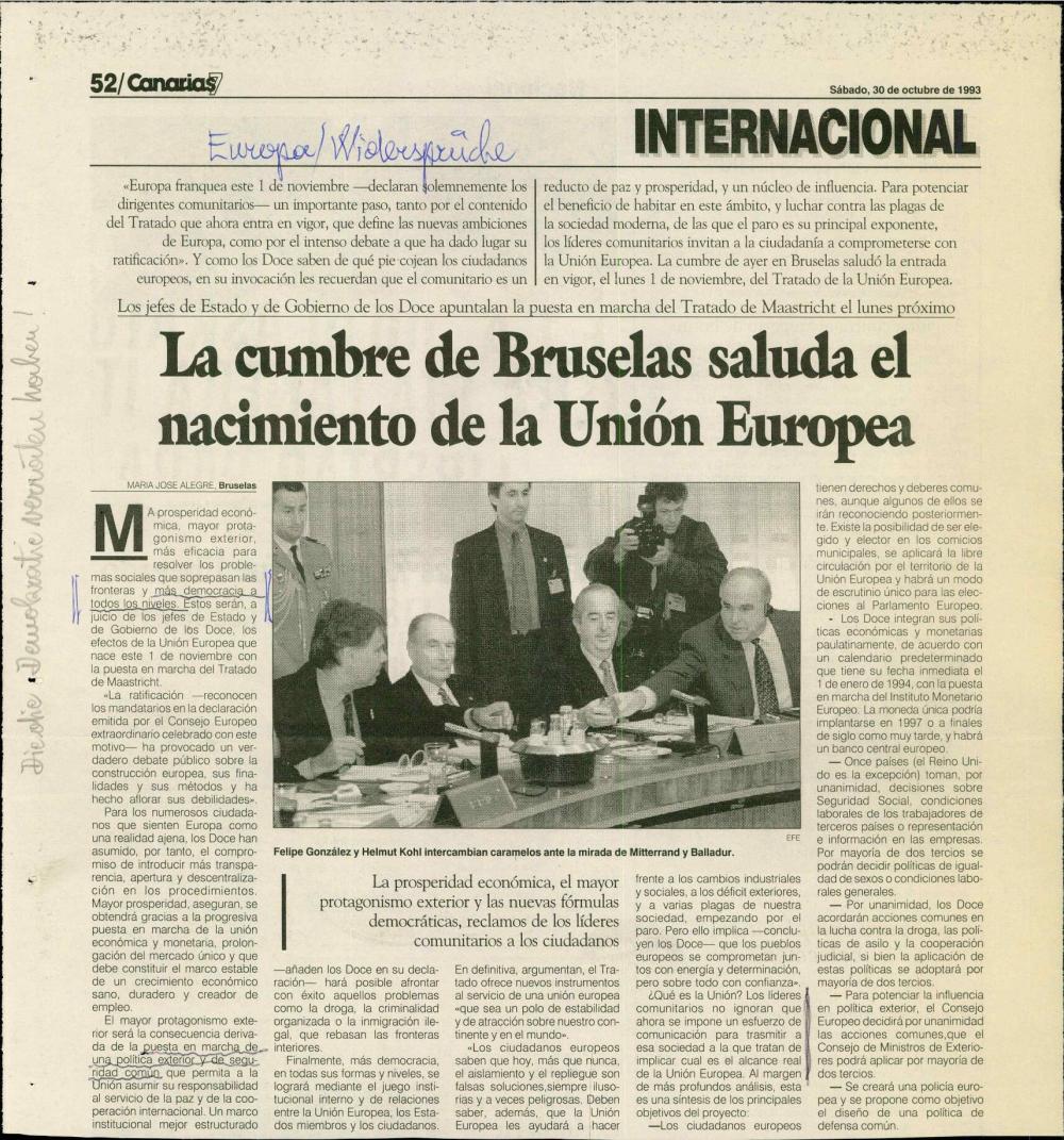 La cumbre de Bruselas saluda el nacimiento de la Unión Europea