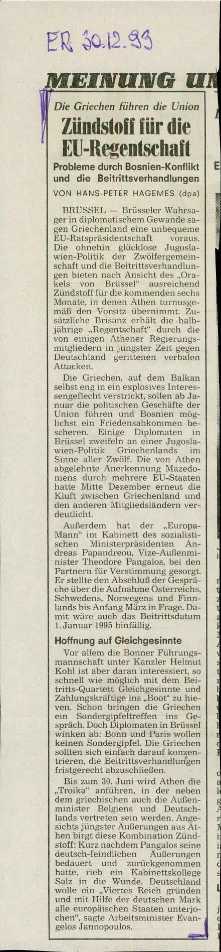 Zündstoff für die EU-Regentschaft