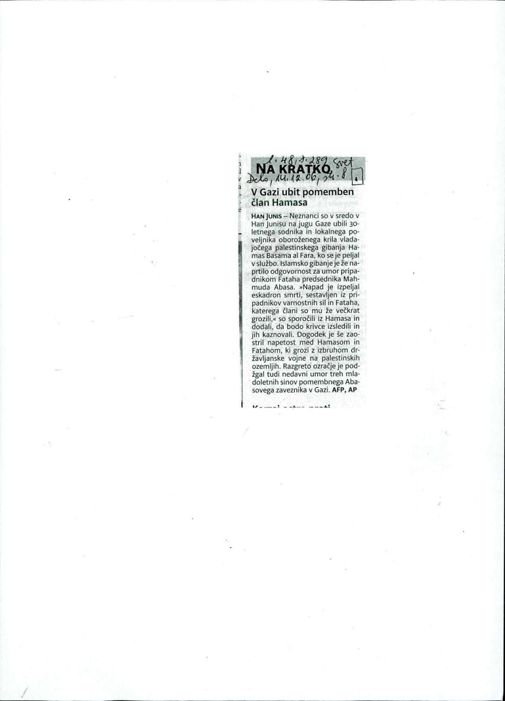 V Gazi ubit pomemben član Hamasa