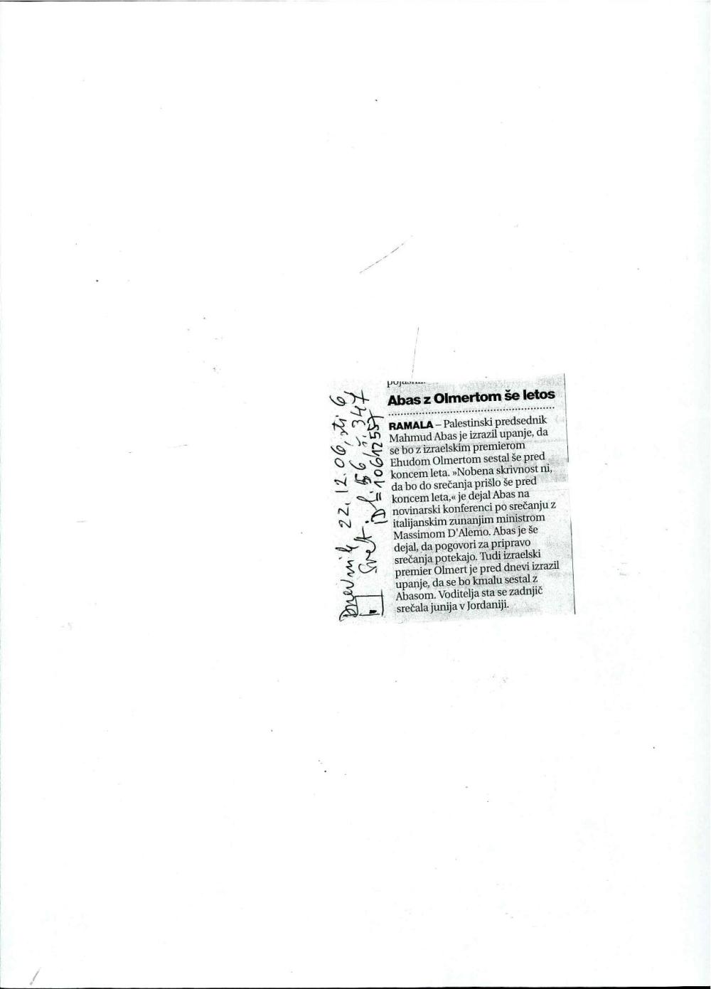 Abas z Olmertom še letos