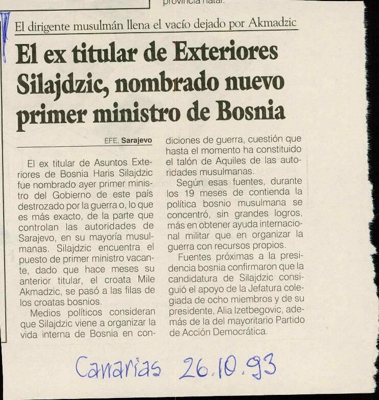 El ex titular de Exteriores Silajdzic, nombrado nuevo primer ministro de Bosnia