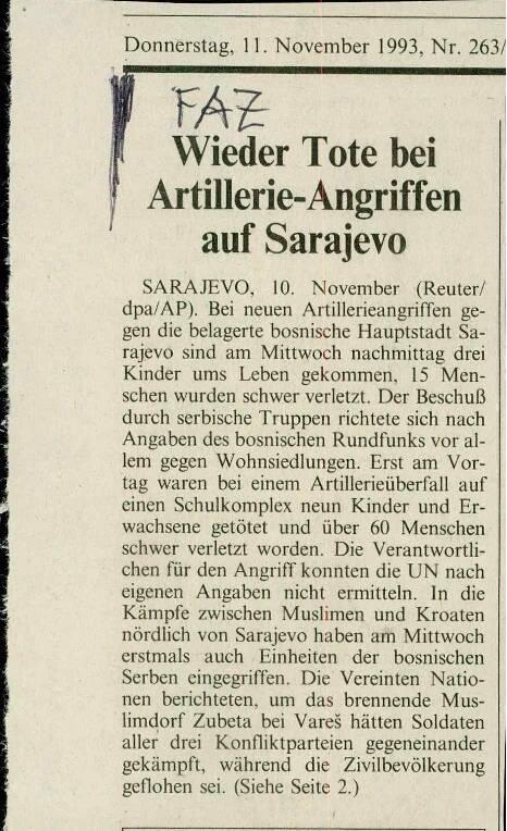 Wieder Tote bei Artillerie-Angriffen auf Sarajevo