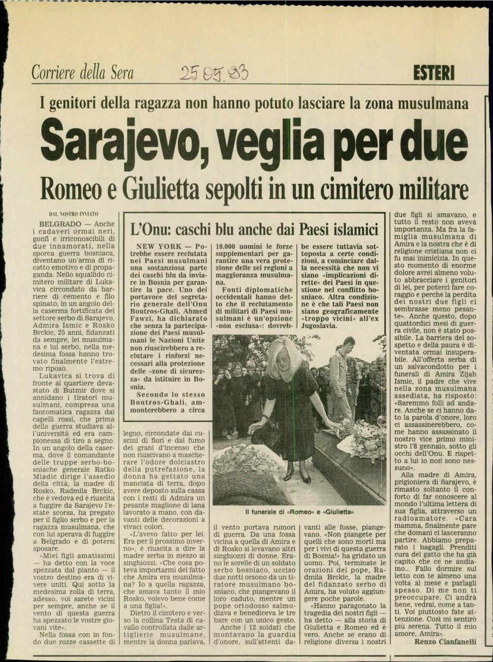 Sarajevo, veglia per due