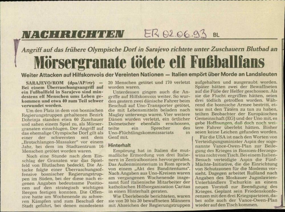 Mörsergranate tötete elf Fußballfans