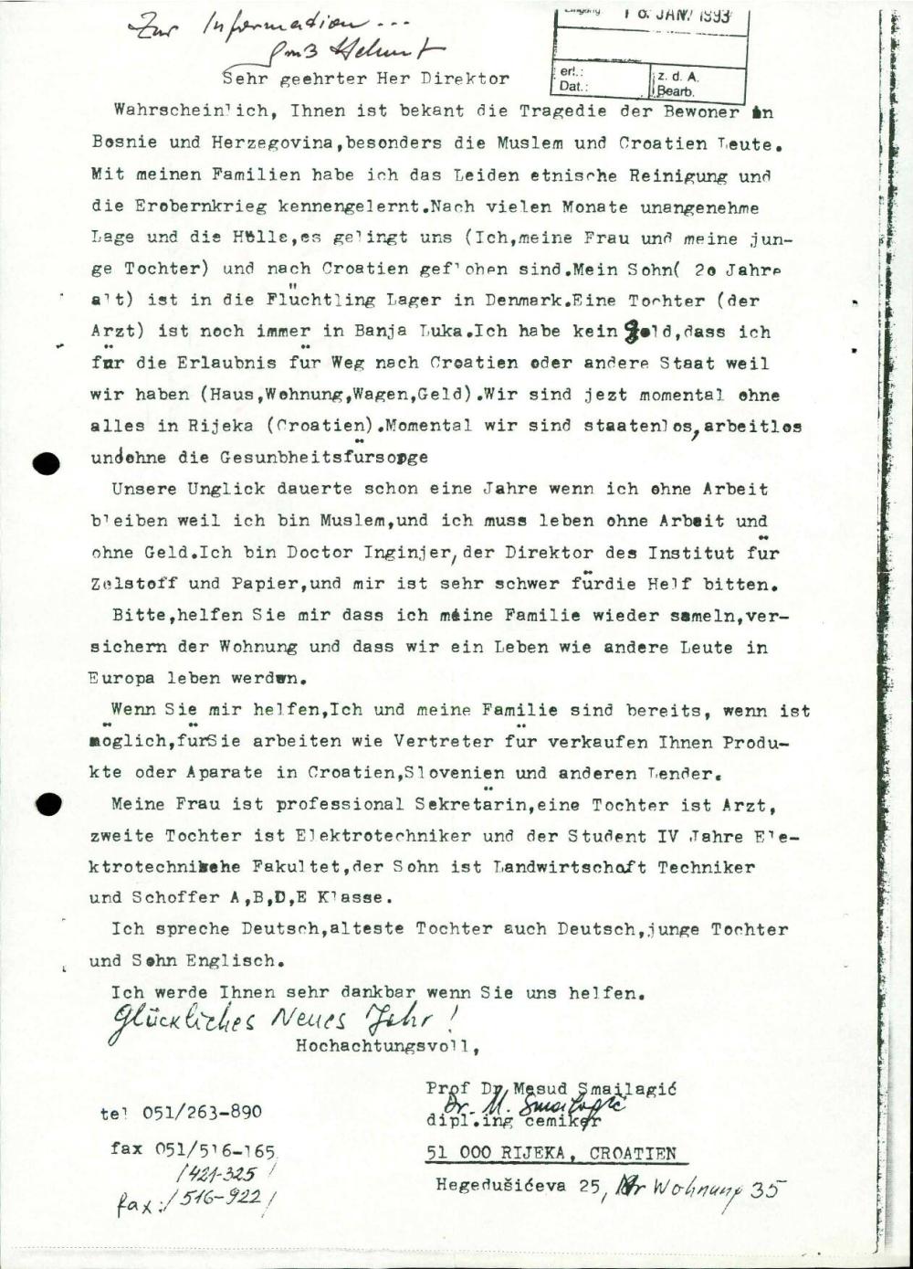 Dopis muslimanske družine na Hrvaškem s prošnjo za pomoč