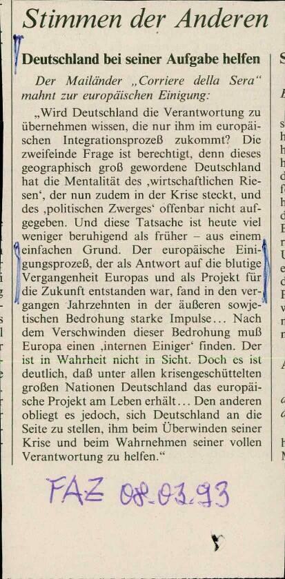 Stimmen der Anderen: Deutschland bei seiner Aufgabe helfen