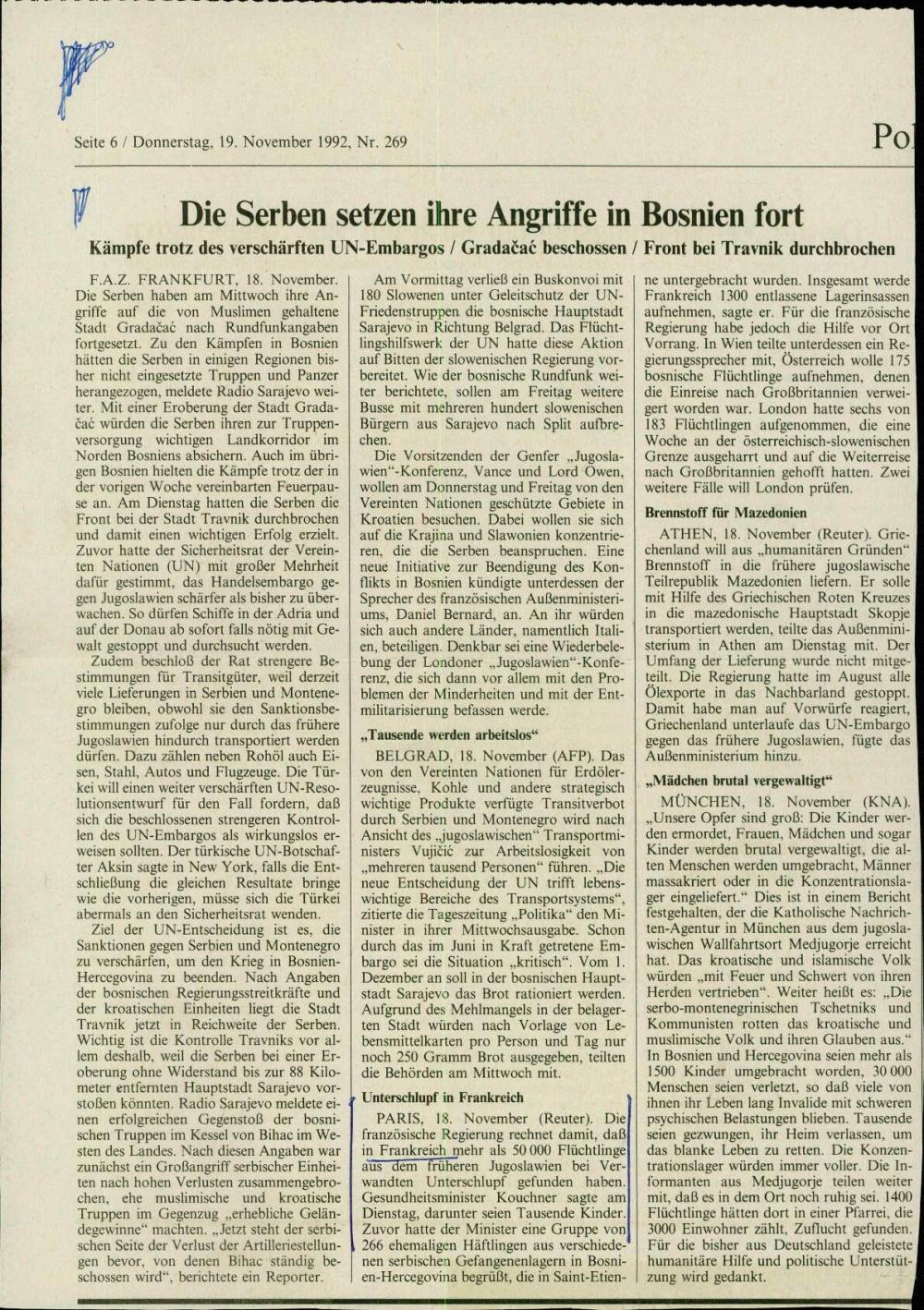 Die Serben setzen ihre Angriffe in Bosnien fort