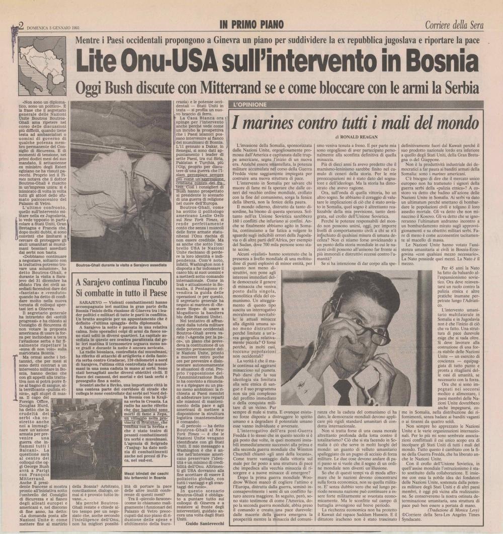 Lite Onu-USA sull'intervento in Bosnia