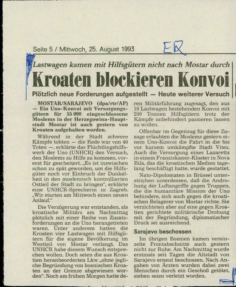 Kroaten blockieren Konvoi
