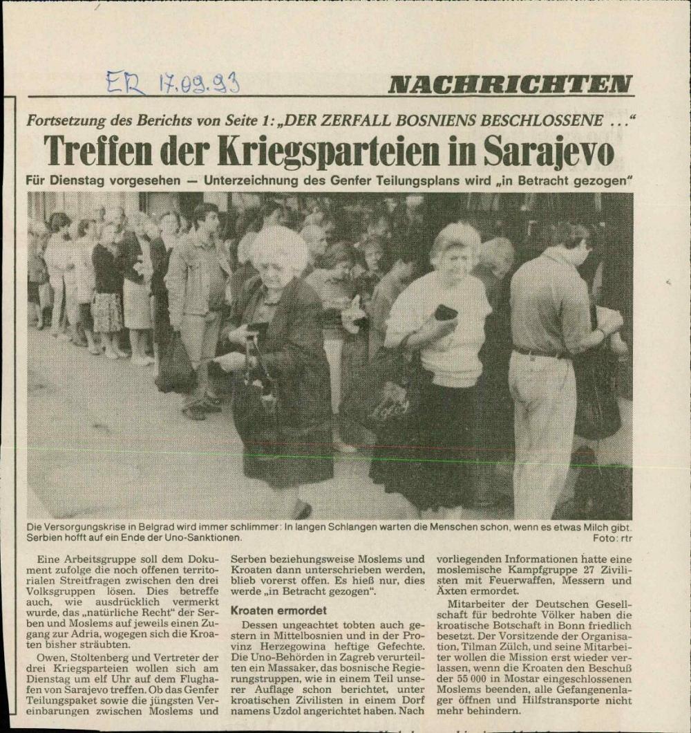 Treffen der Kriegsparteien in Sarajevo