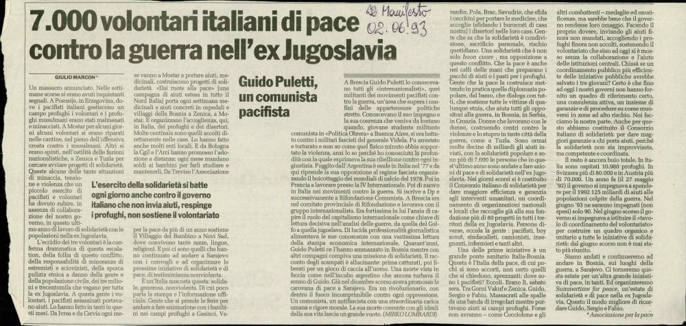 7.000 volontari italiani di pace contro la guerra nell'ex Jugoslavia