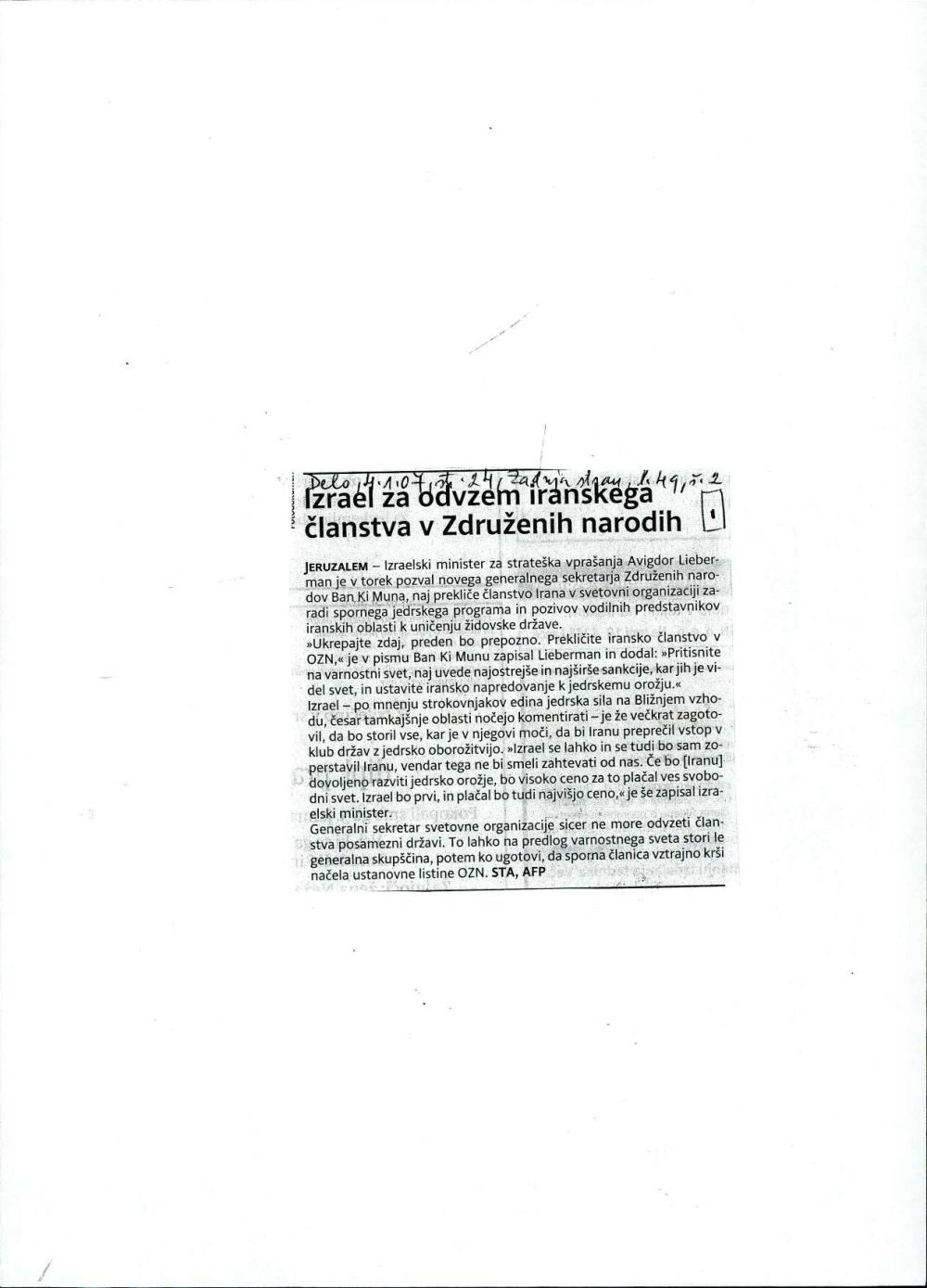 Izrael za odvzem iranskega članstva v Združenih narodih