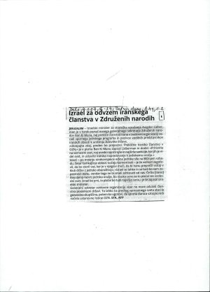 Izrael za odvzem iranskega članstva v Zd...  - nosilna