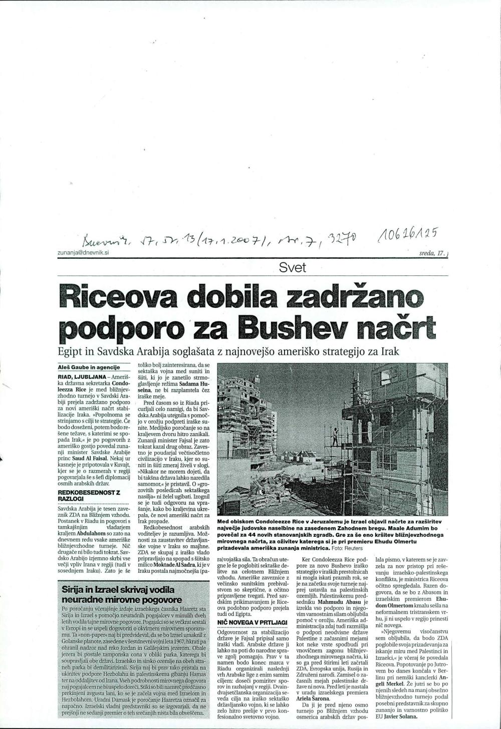 Riceova dobila zadržano podporo za Bushe... - nosilna