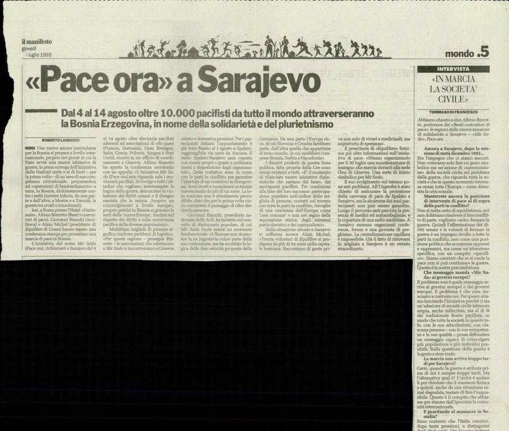 «Pace ora» a Sarjevo