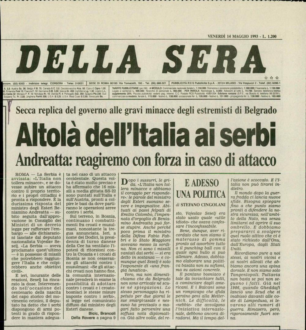 Altolà dell'ltalia ai serbi