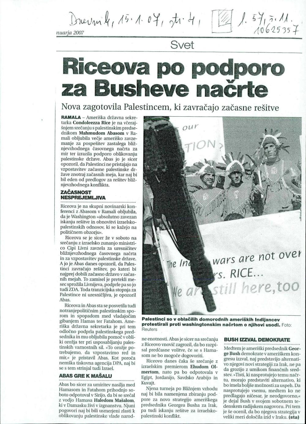 Riceova po podporo za Busheve načrte