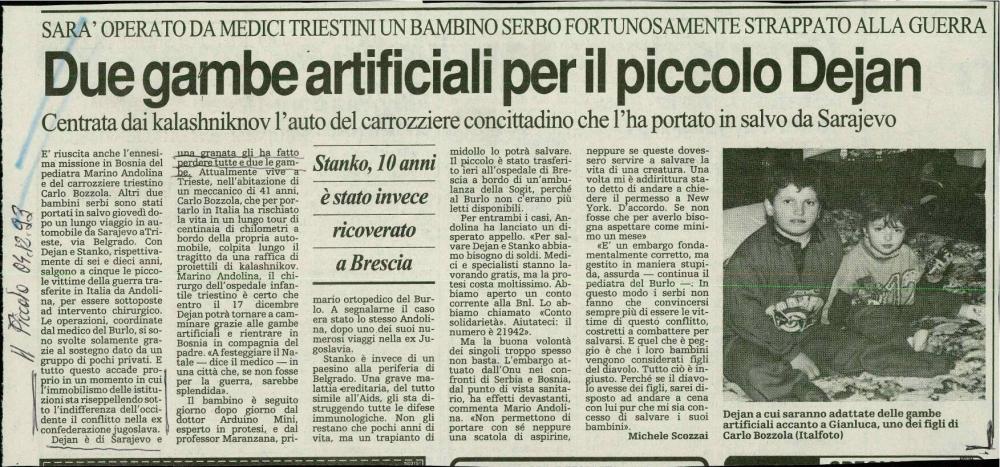 Due gambe artificiali per il piccolo Dejan