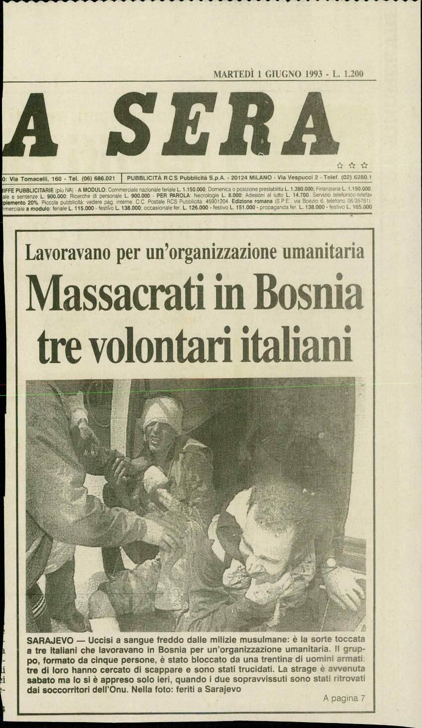 Massacrati in Bosnia tre volontari italiani