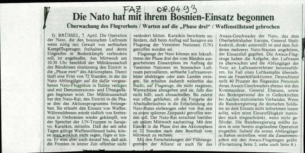 Die Nato hat mit ihrem Bosnien-Einsatz begonnen