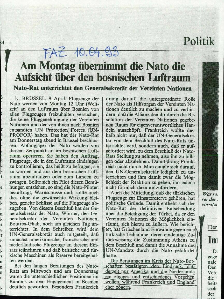Am Montag übernimmt die Nato die Aufsicht über den bosnischen Luftraum