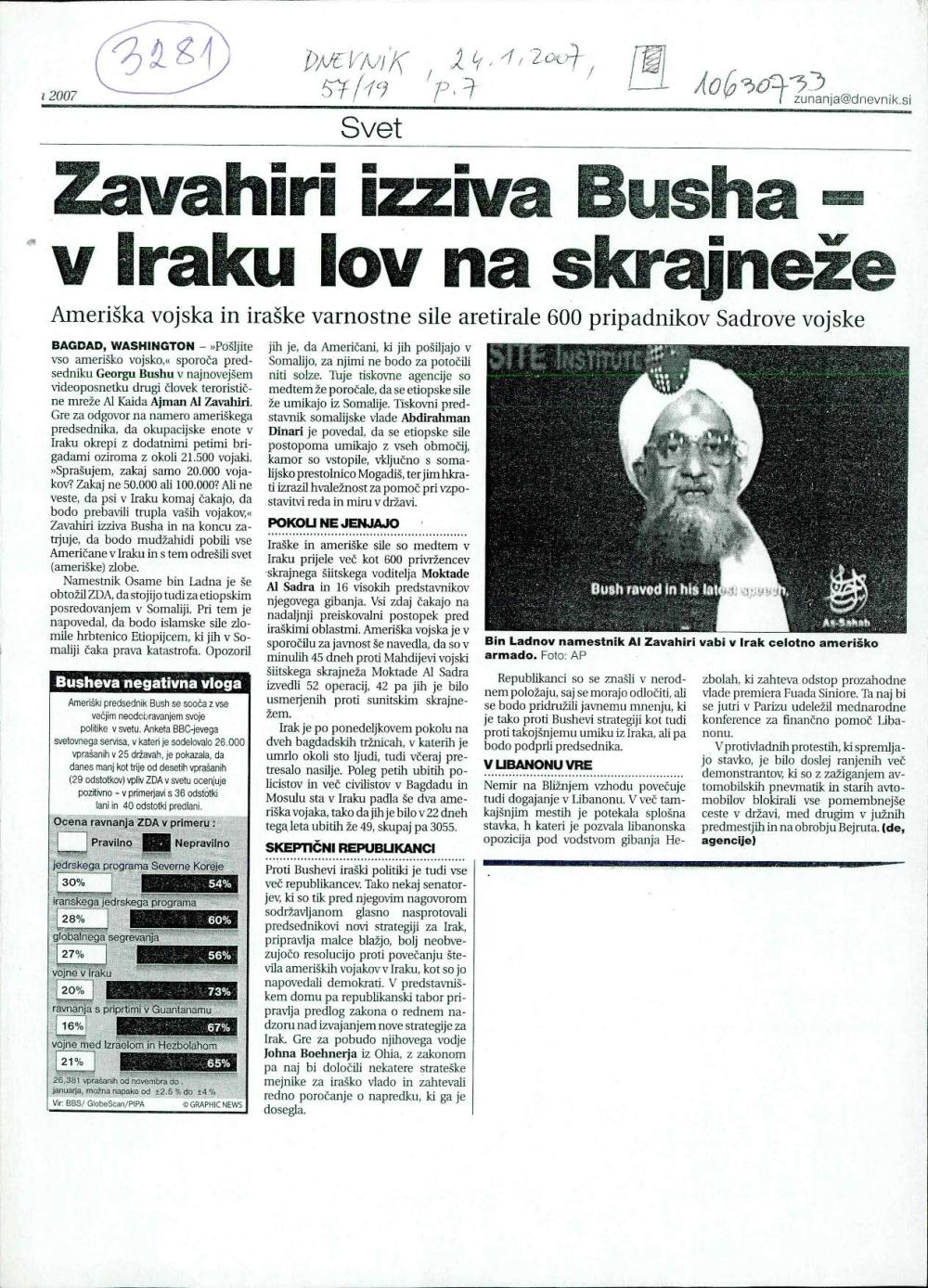 Zavahiri izziva Busha - v Iraku lov na skrajneže