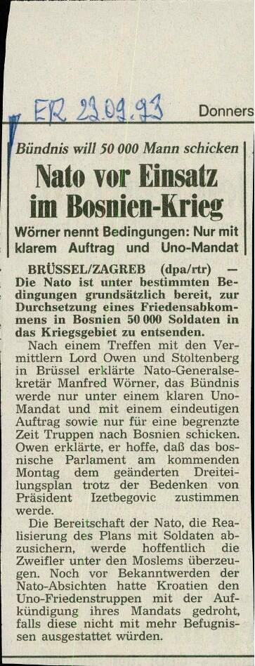 Nato vor Einsatz im Bosnien-Krieg
