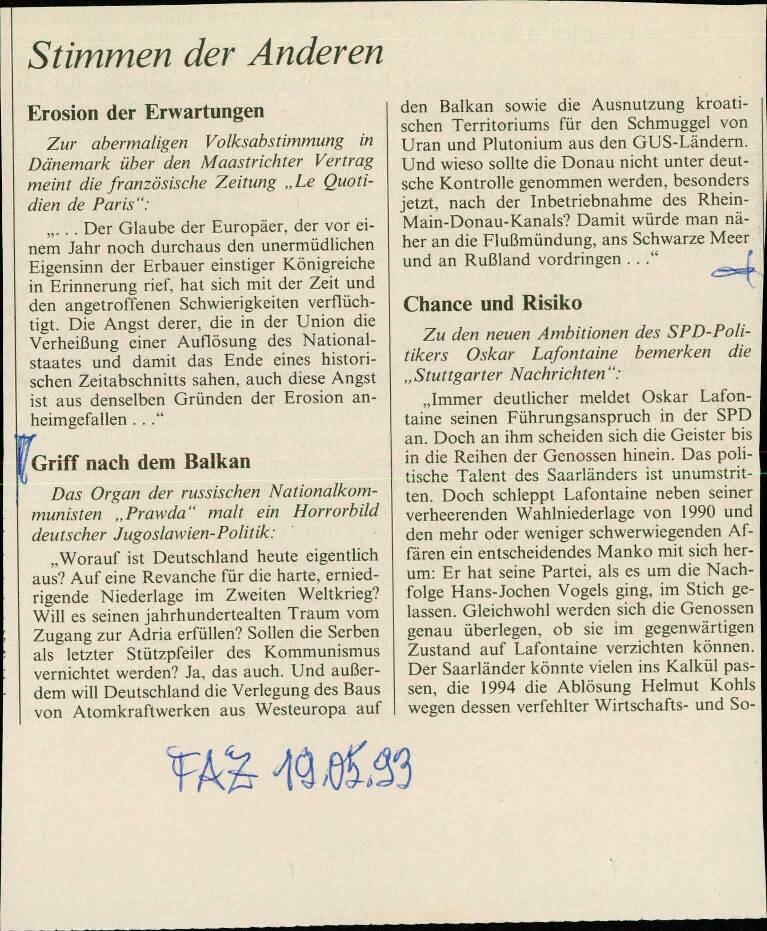 Stimmen der Anderen: Griff nach dem Balkan