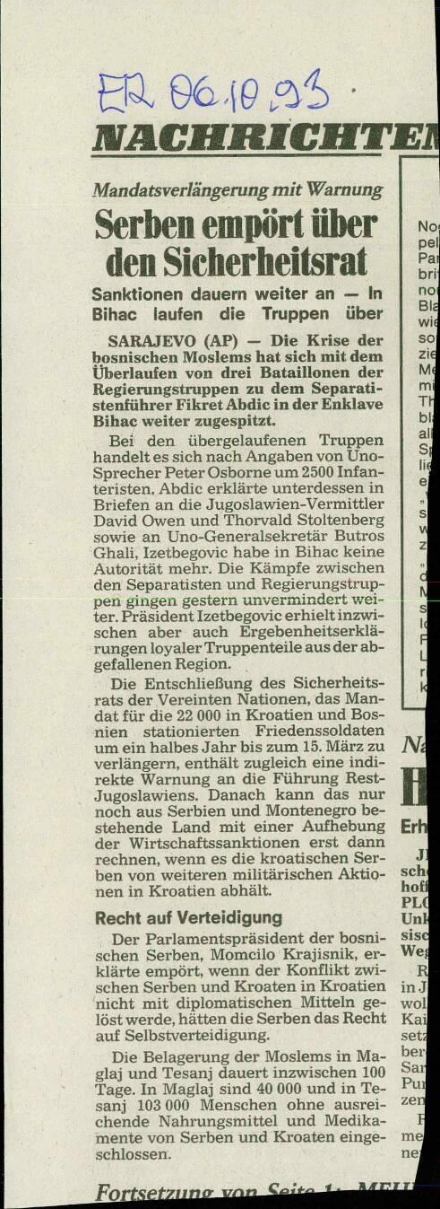 Serben empört über den Sicherheitsrat